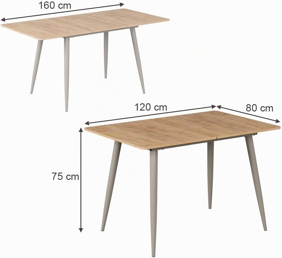 Caliber Spisebord, 120 / 160 cm m. udtræk / tillægsplade