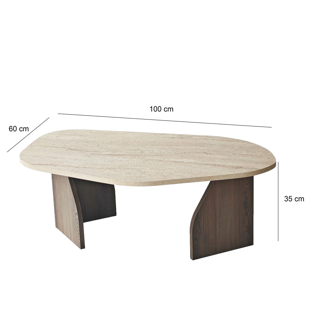 Rock sofabord, 100 x 60 cm – travertinlook og valnød – produktbillede 14