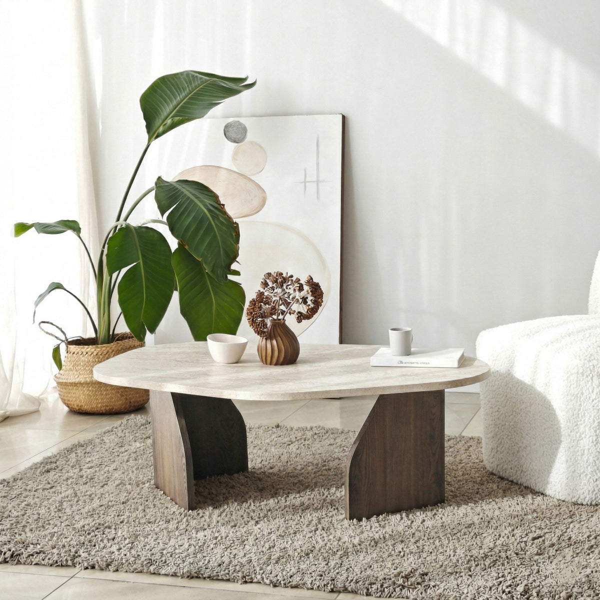 Rock sofabord, 100 x 60 cm – travertinlook og valnød – produktbillede 4