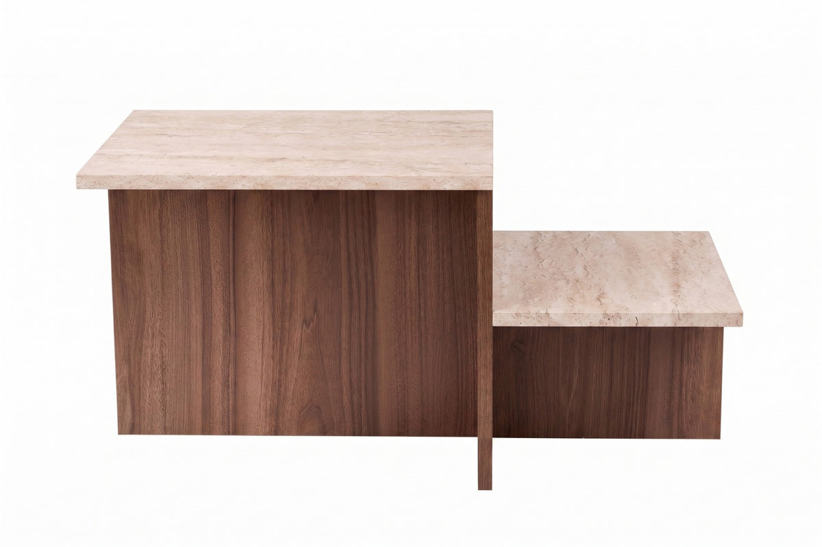 Harmony sofabord, 80 x 40 cm – travertinlook og valnød i skandinavisk indretning
