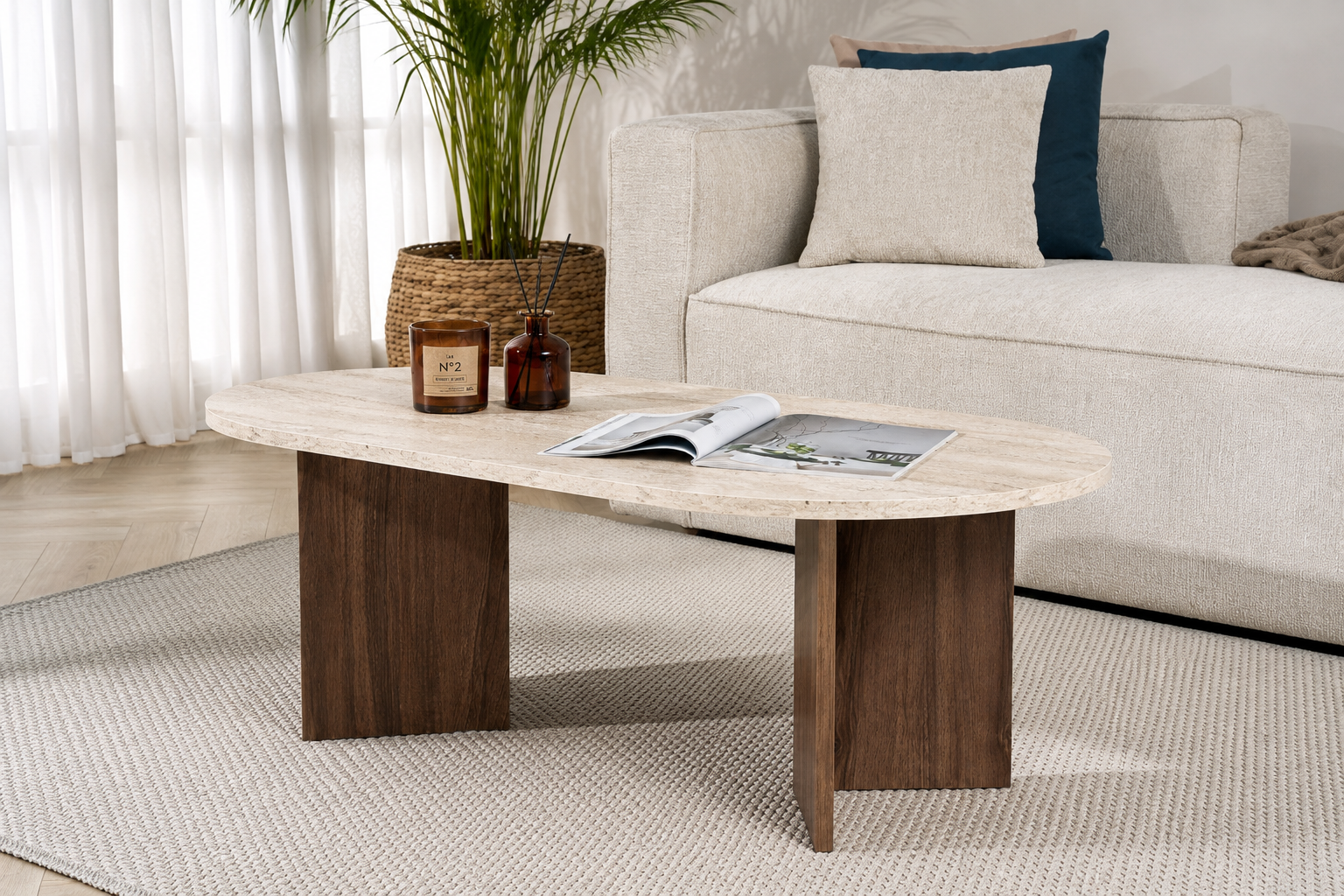 Lyngdal Sofabord 119 x 60 cm | Travertin / Marmor look