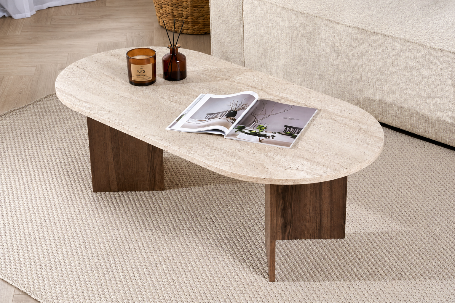 Lyngdal Sofabord 119 x 60 cm | Travertin / Marmor look