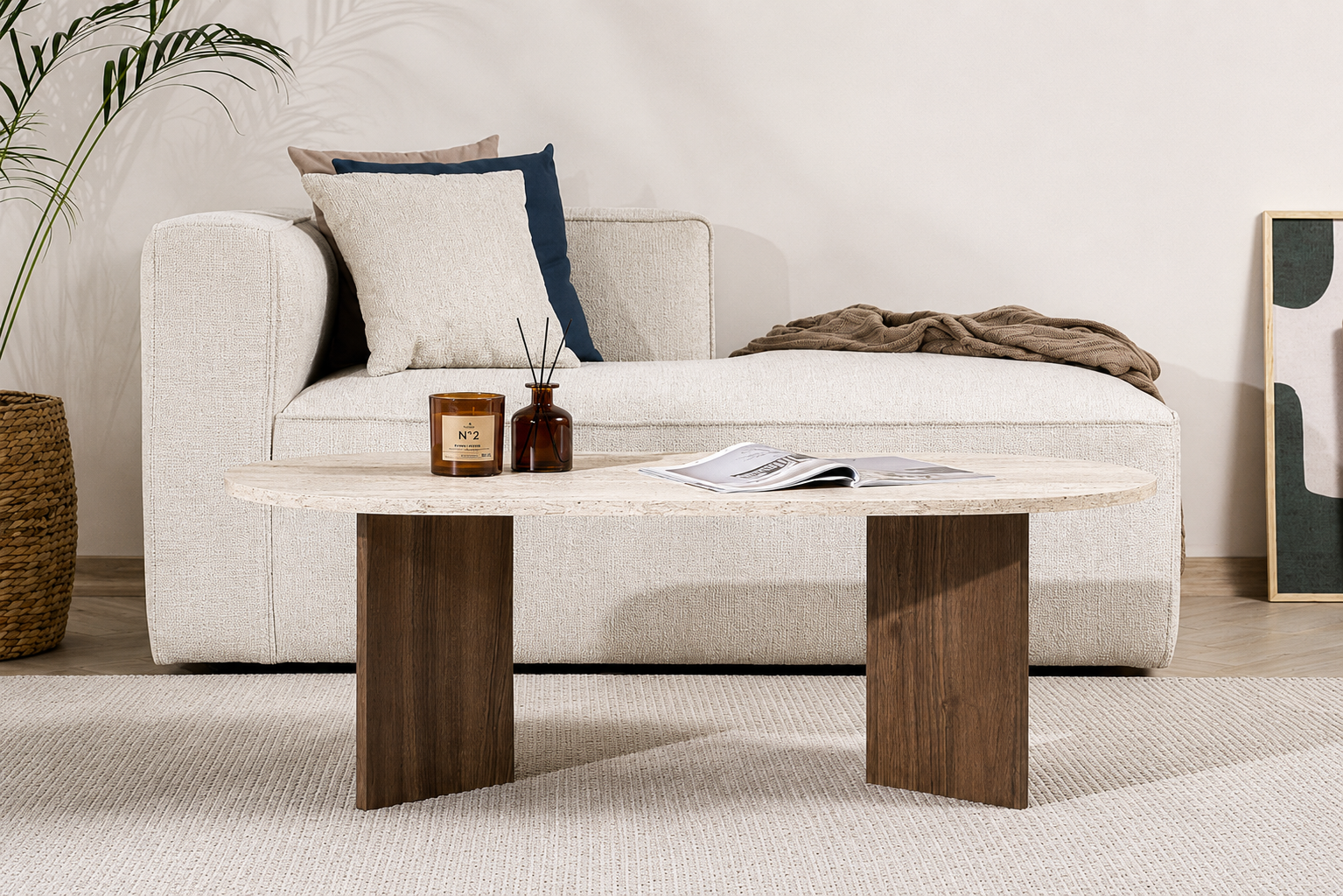 Lyngdal Sofabord 119 x 60 cm | Travertin / Marmor look
