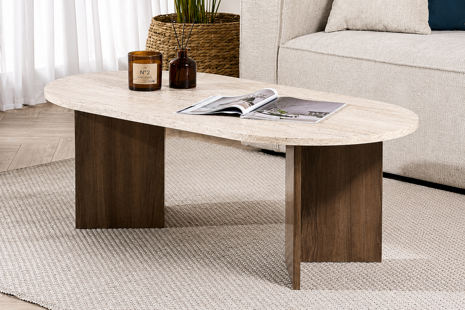 Lyngdal Sofabord 119 x 60 cm | Travertin / Marmor look