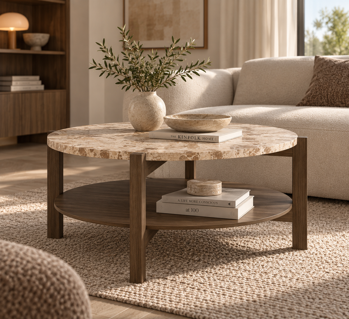Dorsett Sofabord, Ø80 x 40 cm | Ægte marmor