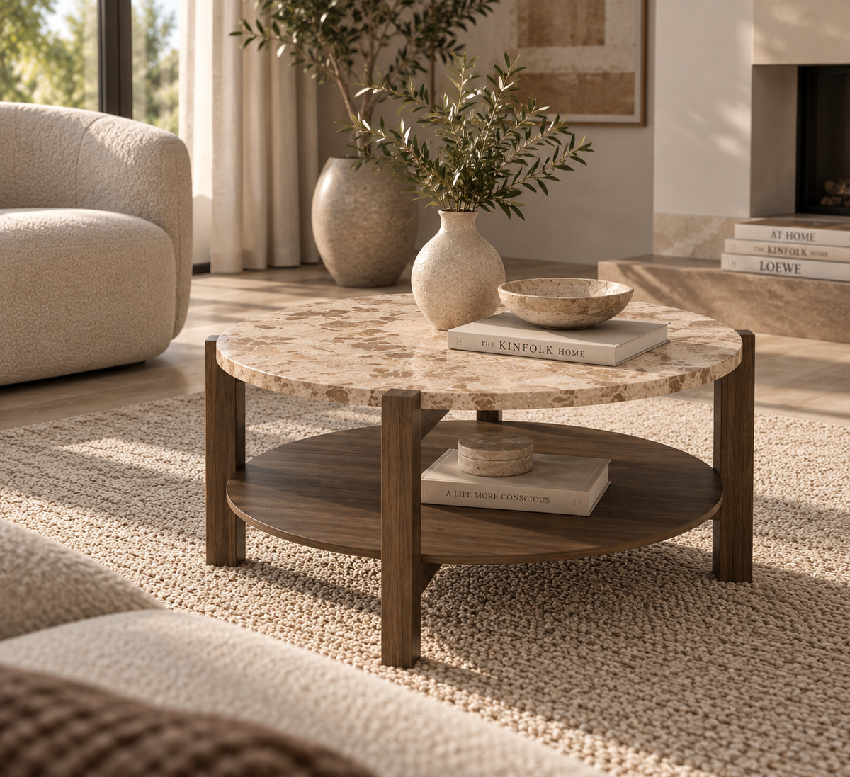 Dorsett Sofabord, Ø80 x 40 cm | Ægte marmor