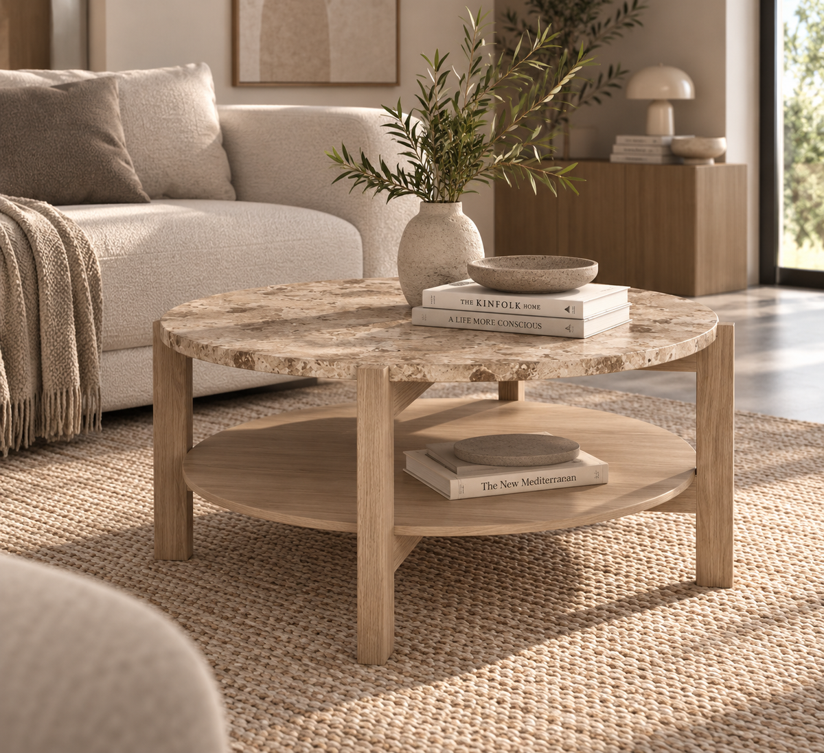 Dorsett Sofabord, Ø80 x 40 cm | Ægte lys marmor