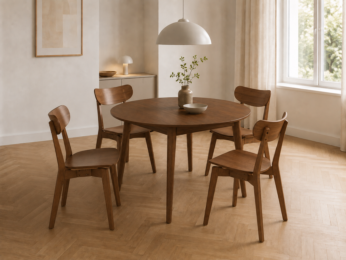 Xamira Spisebord, Ø115/154 cm inkl. tillægsplade | Valnød
