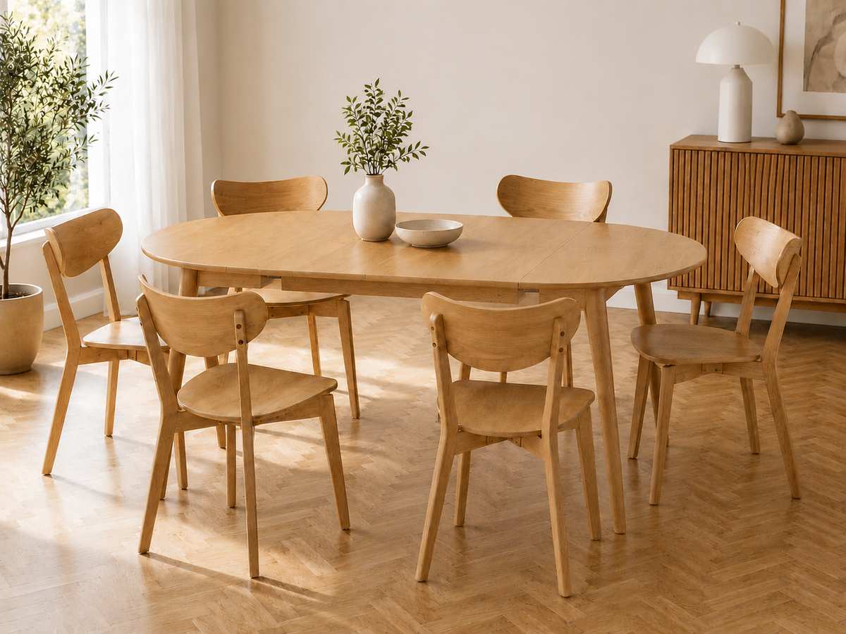 Montano Spisebord, Ø115/154 cm inkl. tillægsplade | Lys egetræ