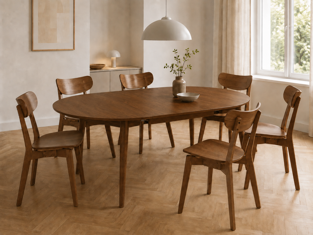 Xamira Spisebord, Ø115/154 cm inkl. tillægsplade | Valnød