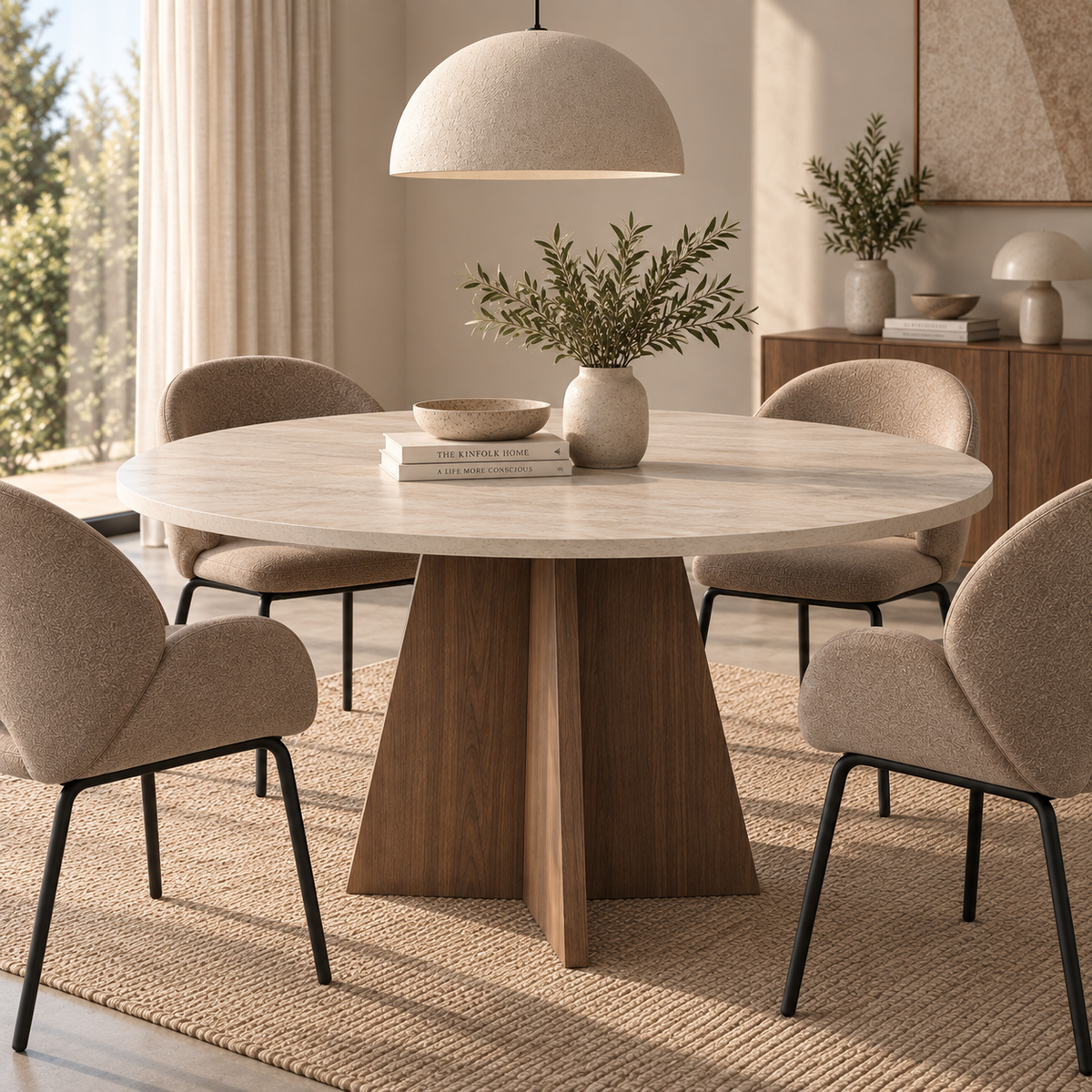 Virella Spisebord, Ø120 cm | Valnød / Marmor look