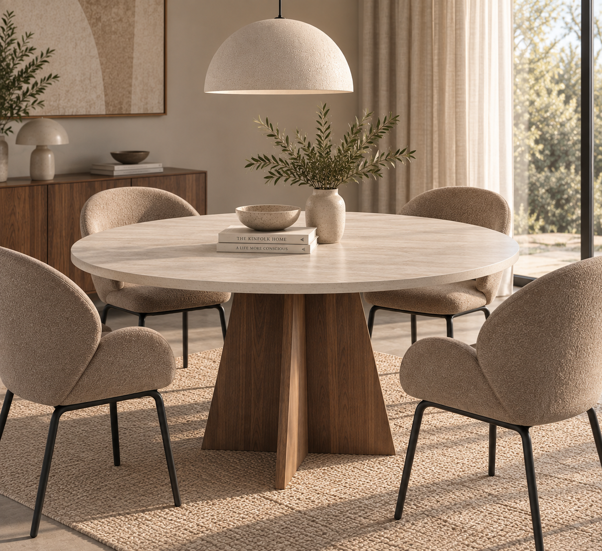 Virella Spisebord, Ø120 cm | Valnød / Marmor look