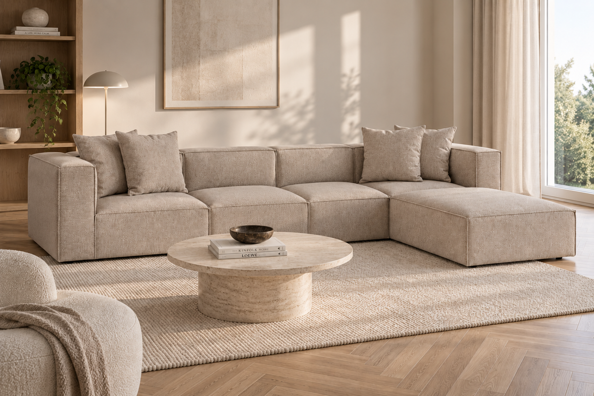 Sora Sofa (L1-O1-O1-1R-POUFFE ), | Sand Beige