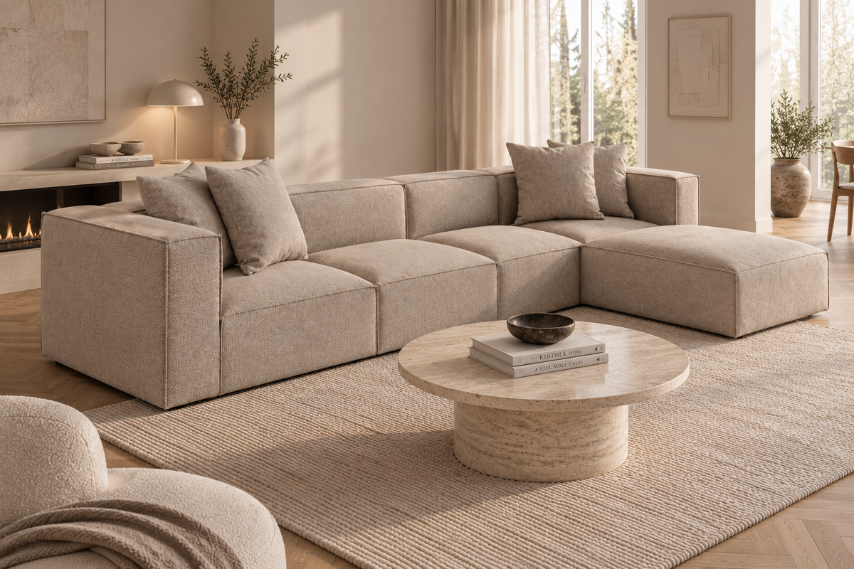 Sora Sofa (L1-O1-O1-1R-POUFFE ), | Sand Beige
