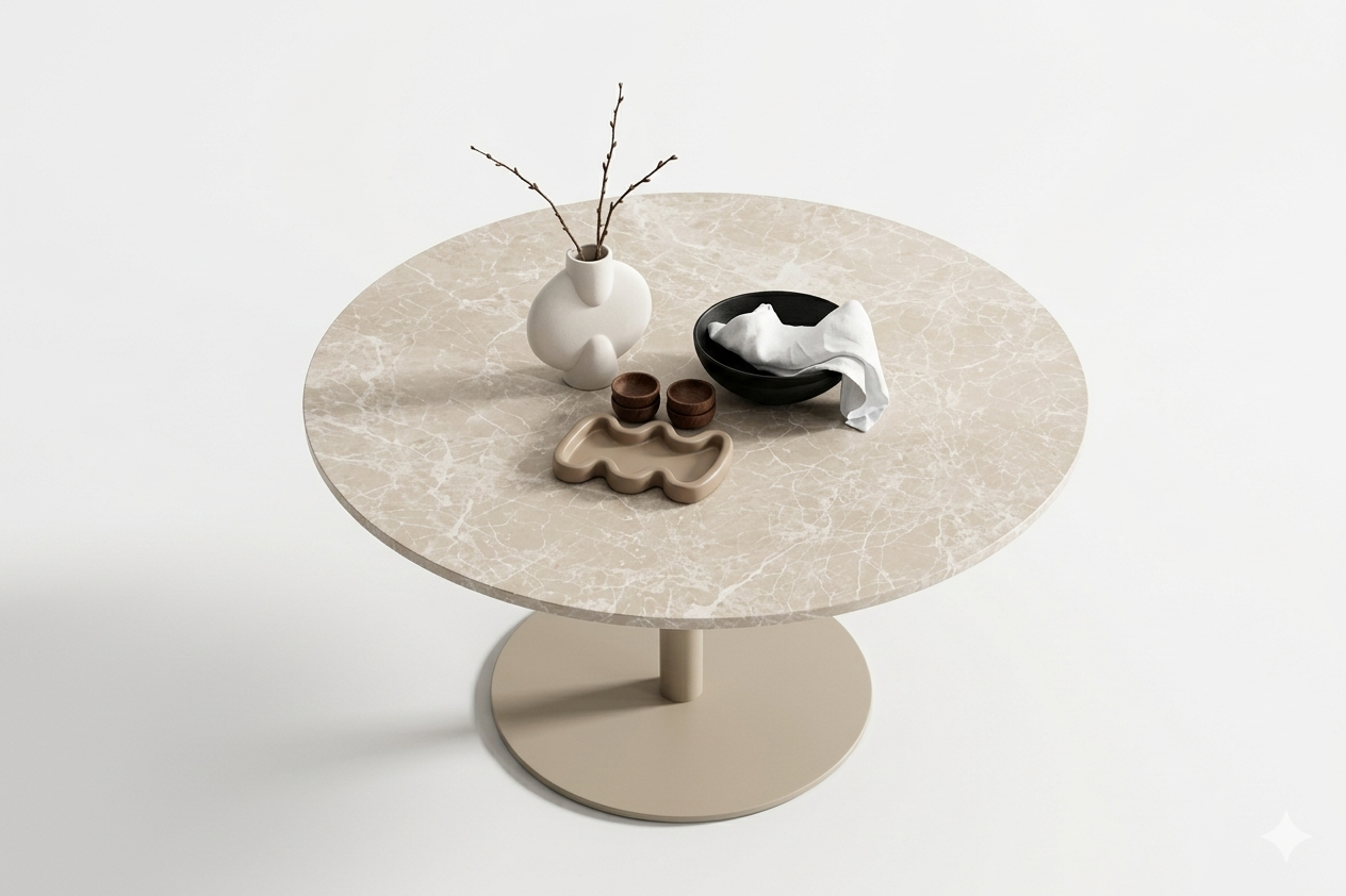 Lycke spisebord, Ø110 cm  | Beige - Marmor look