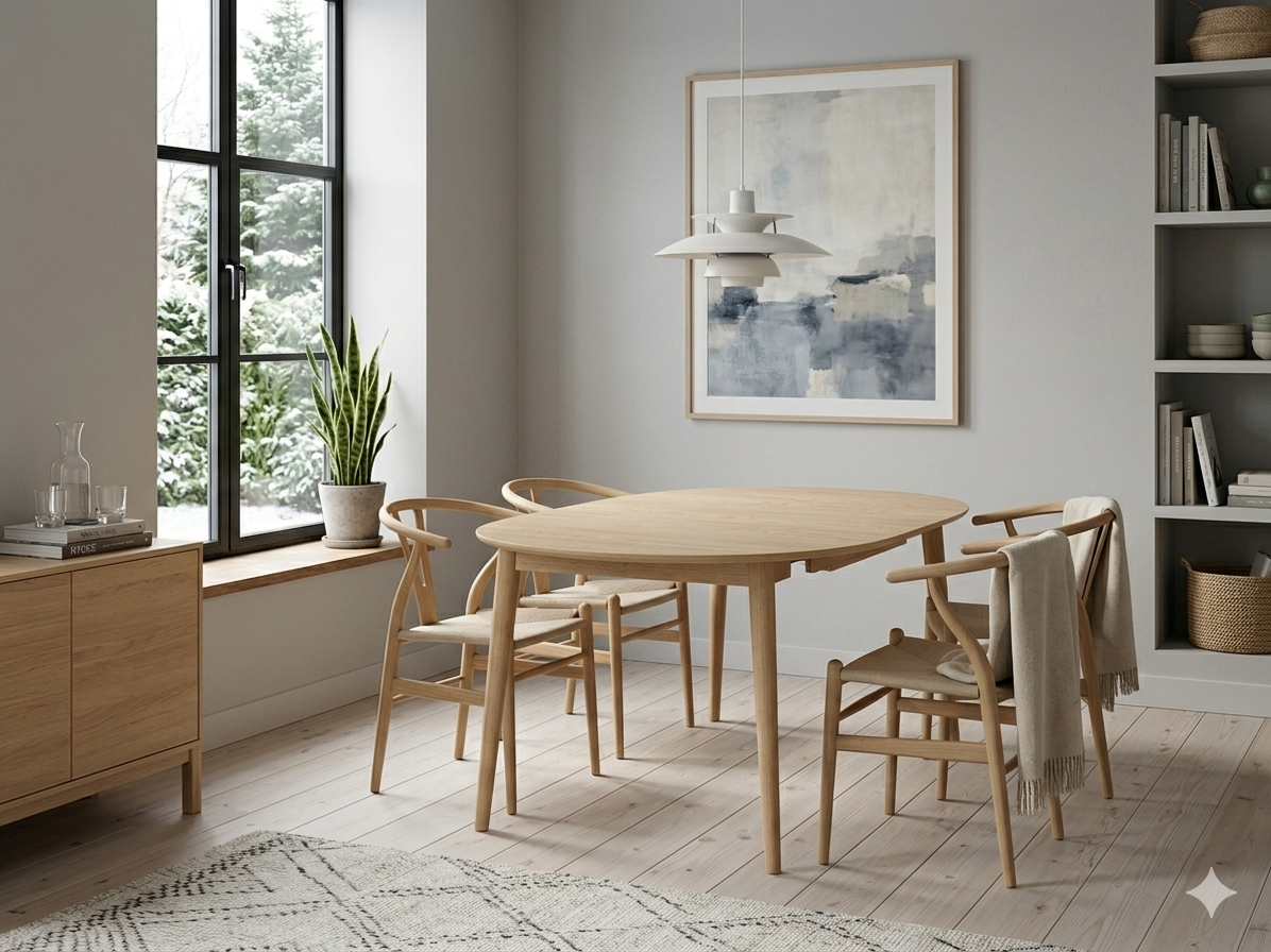 Montano Spisebord, Ø115/154 cm inkl. tillægsplade | Lys egetræ