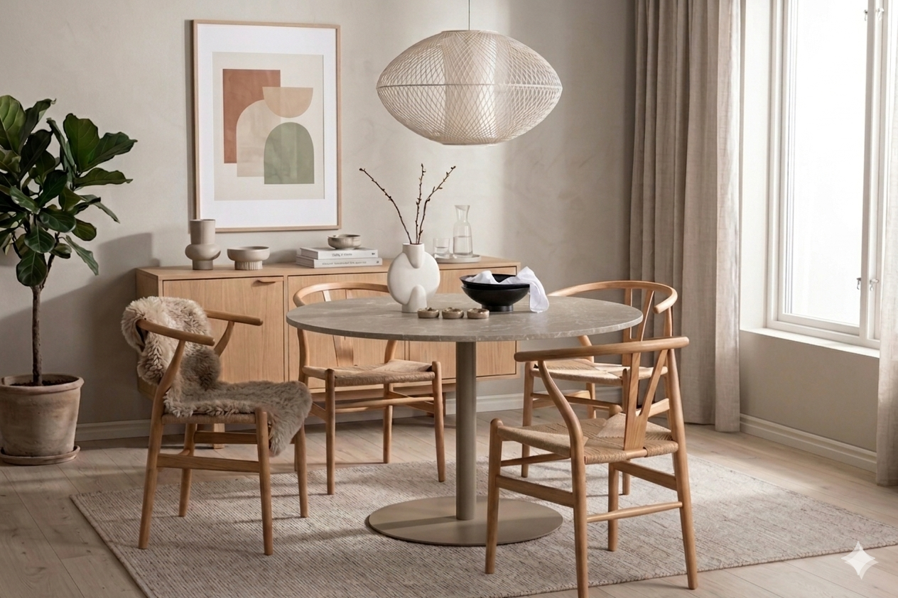 Lycke spisebord, Ø110 cm  | Beige - Marmor look