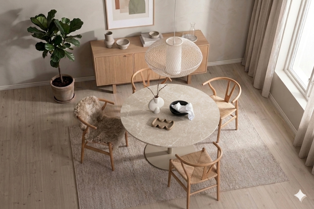 Lycke spisebord, Ø110 cm  | Beige - Marmor look