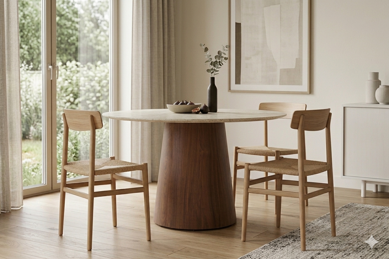 Lanzo Spisebord Ø120 cm | Mørkebrun / Marmor look