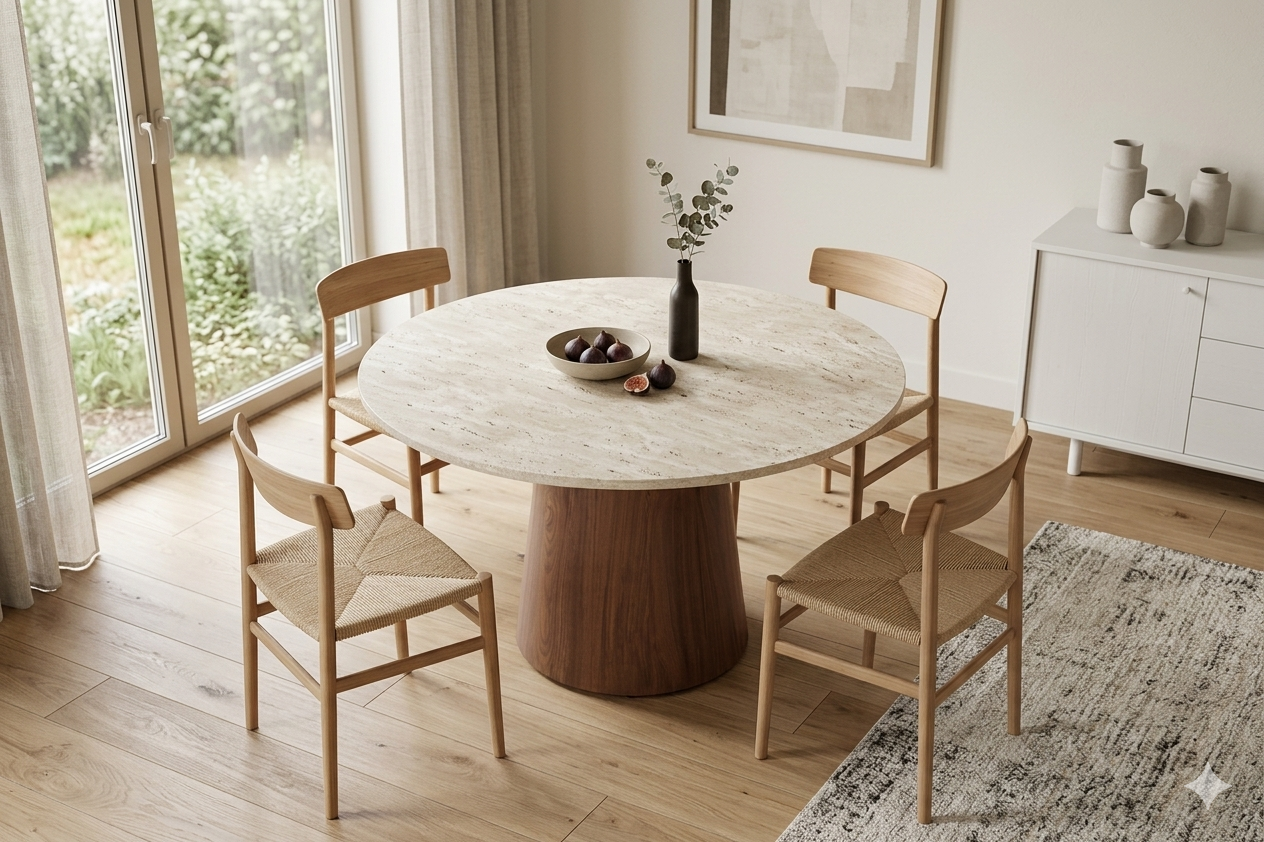 Lanzo Spisebord Ø120 cm | Mørkebrun / Marmor look