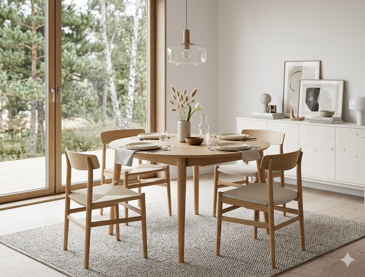 Montano Spisebord, Ø115/154 cm inkl. tillægsplade | Lys egetræ