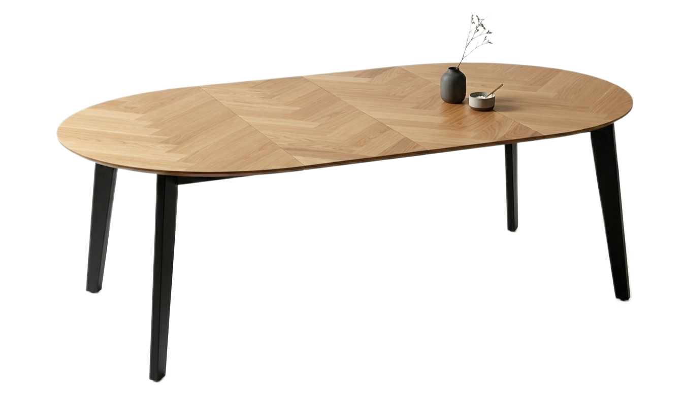 Richmont Spisebord m. udtræk, Ø120/198 cm | Sildebensmønster