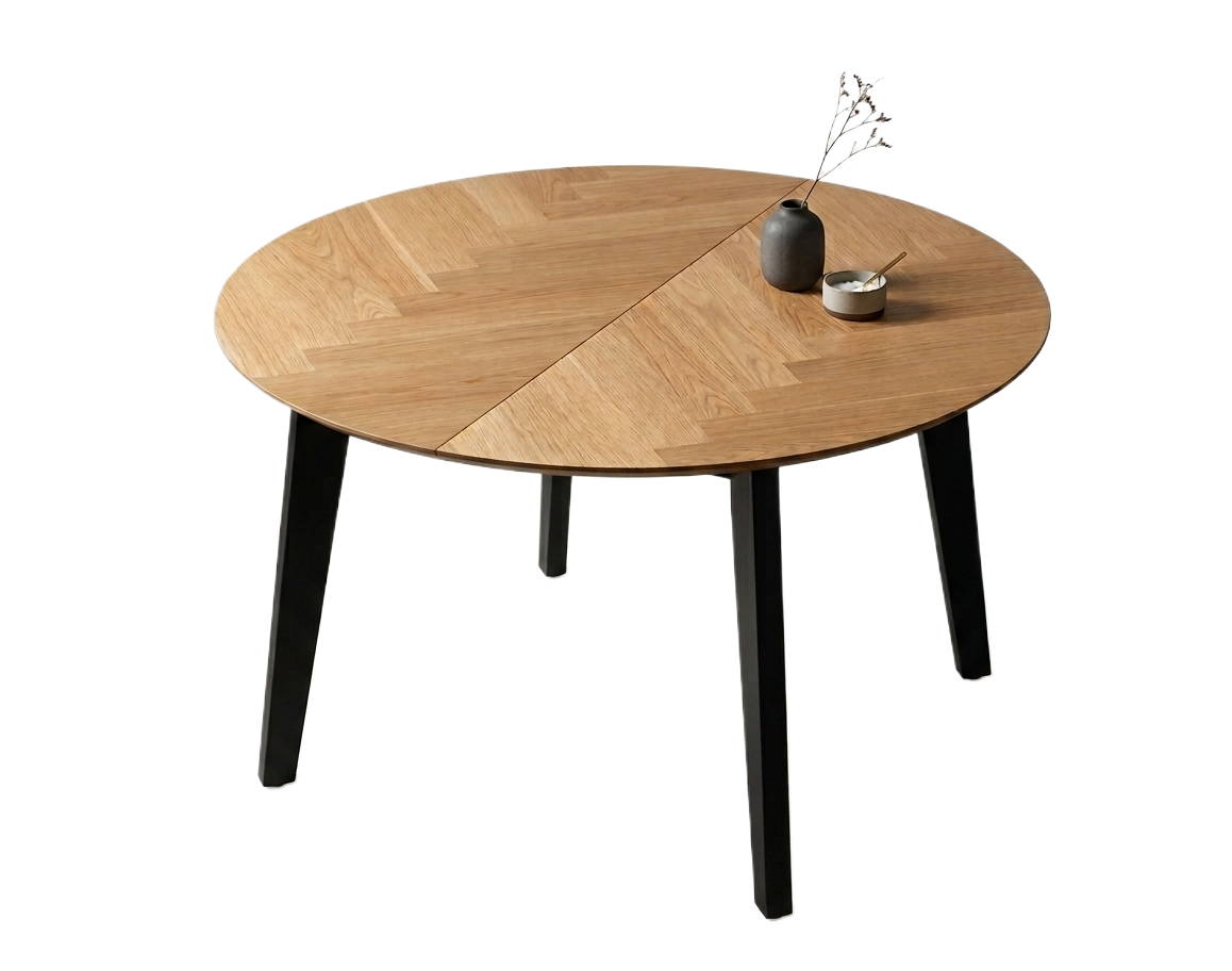 Richmont Spisebord m. udtræk, Ø120/198 cm | Sildebensmønster