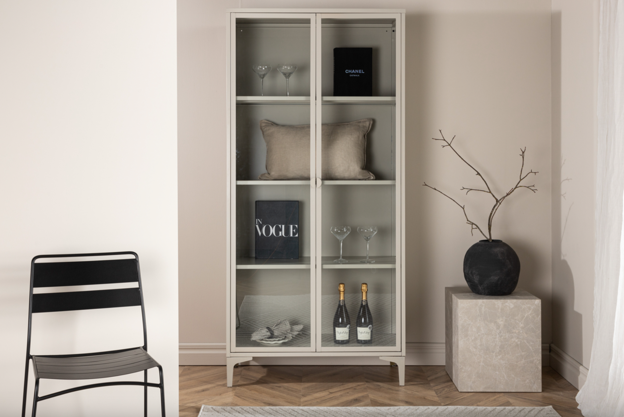 Piring Vitrineskab, 190 x 80 x 40 cm - Beige