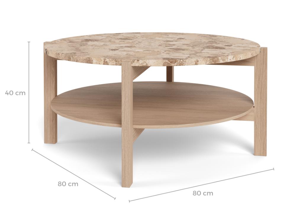 Dorsett Sofabord, Ø80 x 40 cm | Ægte lys marmor