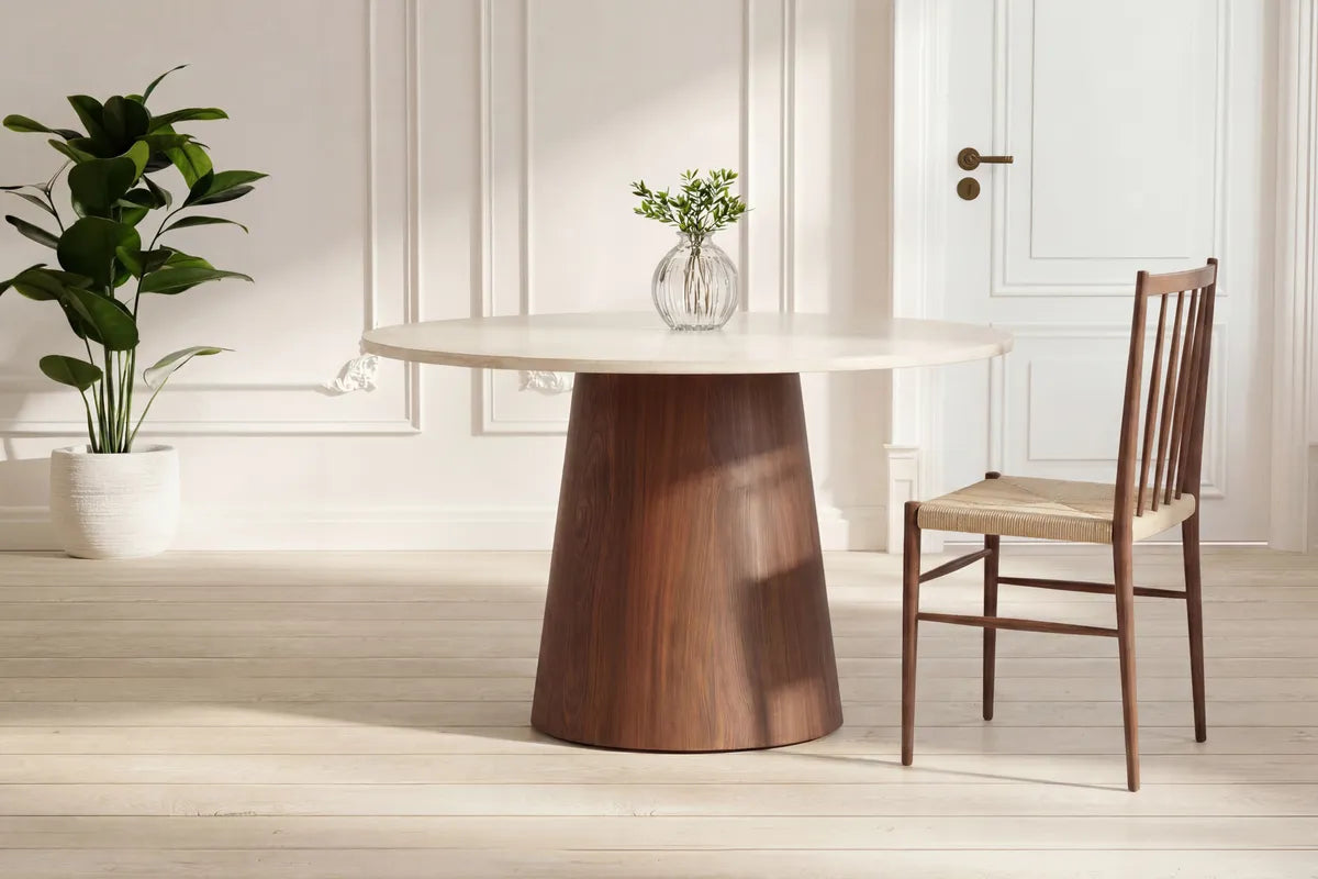 Athens Spisebord Ø120 cm | Mørkebrun / Marmor look