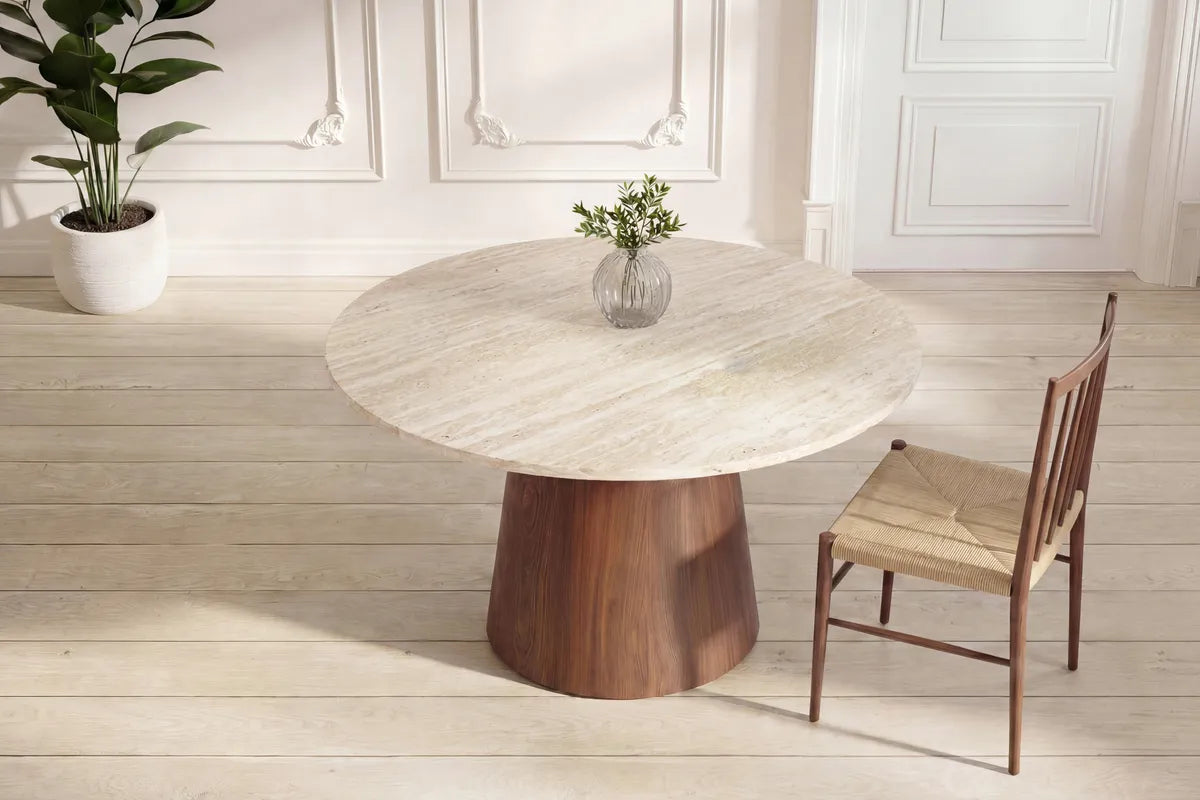 Athens Spisebord Ø120 cm | Mørkebrun / Marmor look